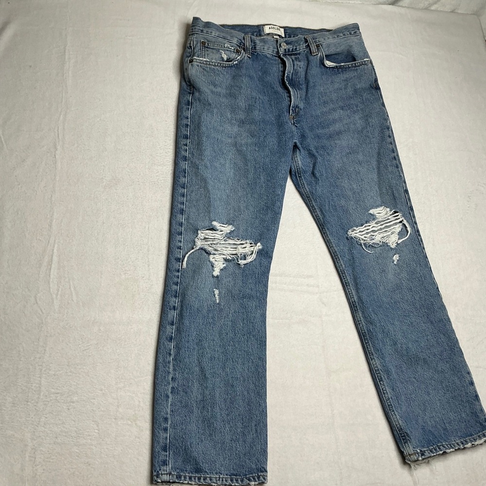 AGOLDE Mia Straight Leg Jeans Light Wash Distressed Ripped Denim Women‎ Size 30